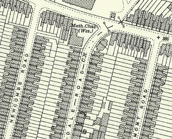 Dallow Road Wesleyan Methodist chapel on a map of 1924